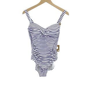 Niptuck Santorini one piece swimsuit size 8 blue white stripe slimming NEW cruis